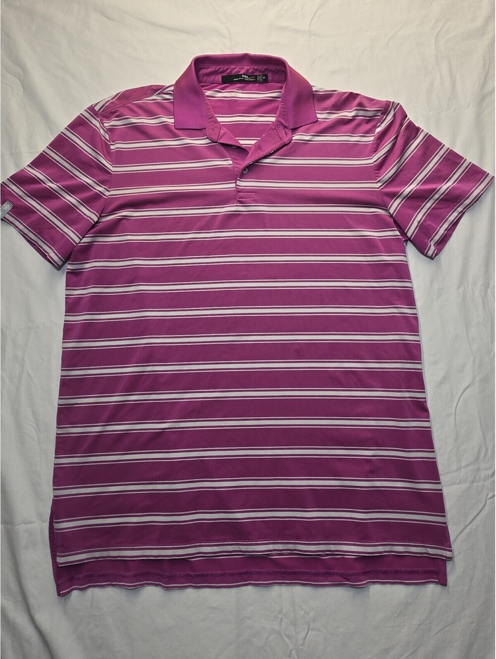 RLX Ralph Lauren Golf Polo Shirt Men Medium Pink White Striped Short Sleeve